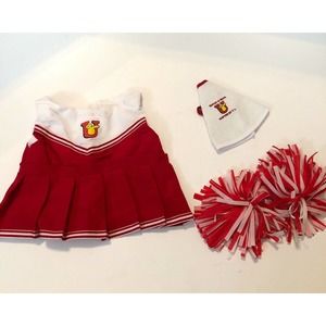 Build A Bear Cheer Cheerleader Outfit Red White BABW Set Pom Poms Megaphone